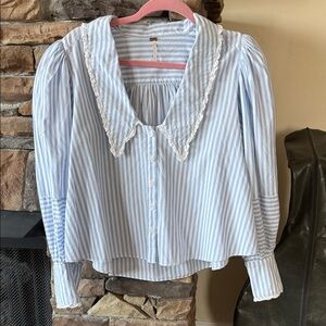 NWOT Free People Blue and White Striped Top